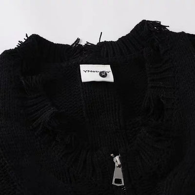 【NIHAOHAO】Simple chain design full-zip distressed cardigan  NH0223