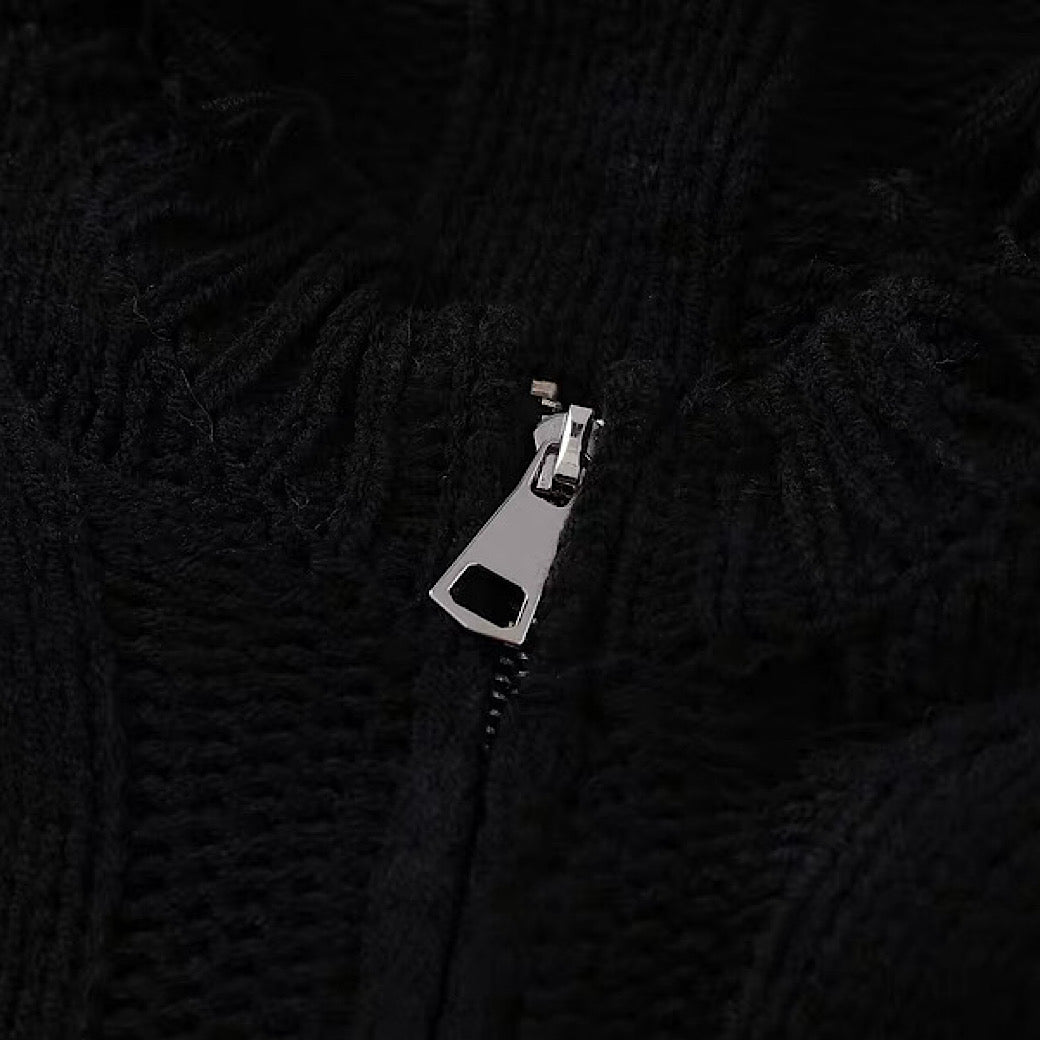 【NIHAOHAO】Simple chain design full-zip distressed cardigan  NH0223