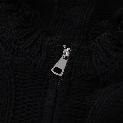 【NIHAOHAO】Simple chain design full-zip distressed cardigan  NH0223