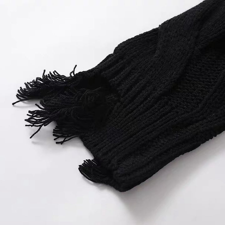 NIHAOHAO】Simple chain design full-zip distressed cardigan NH0223