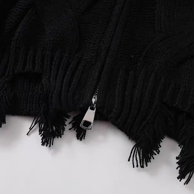 【NIHAOHAO】Simple chain design full-zip distressed cardigan  NH0223