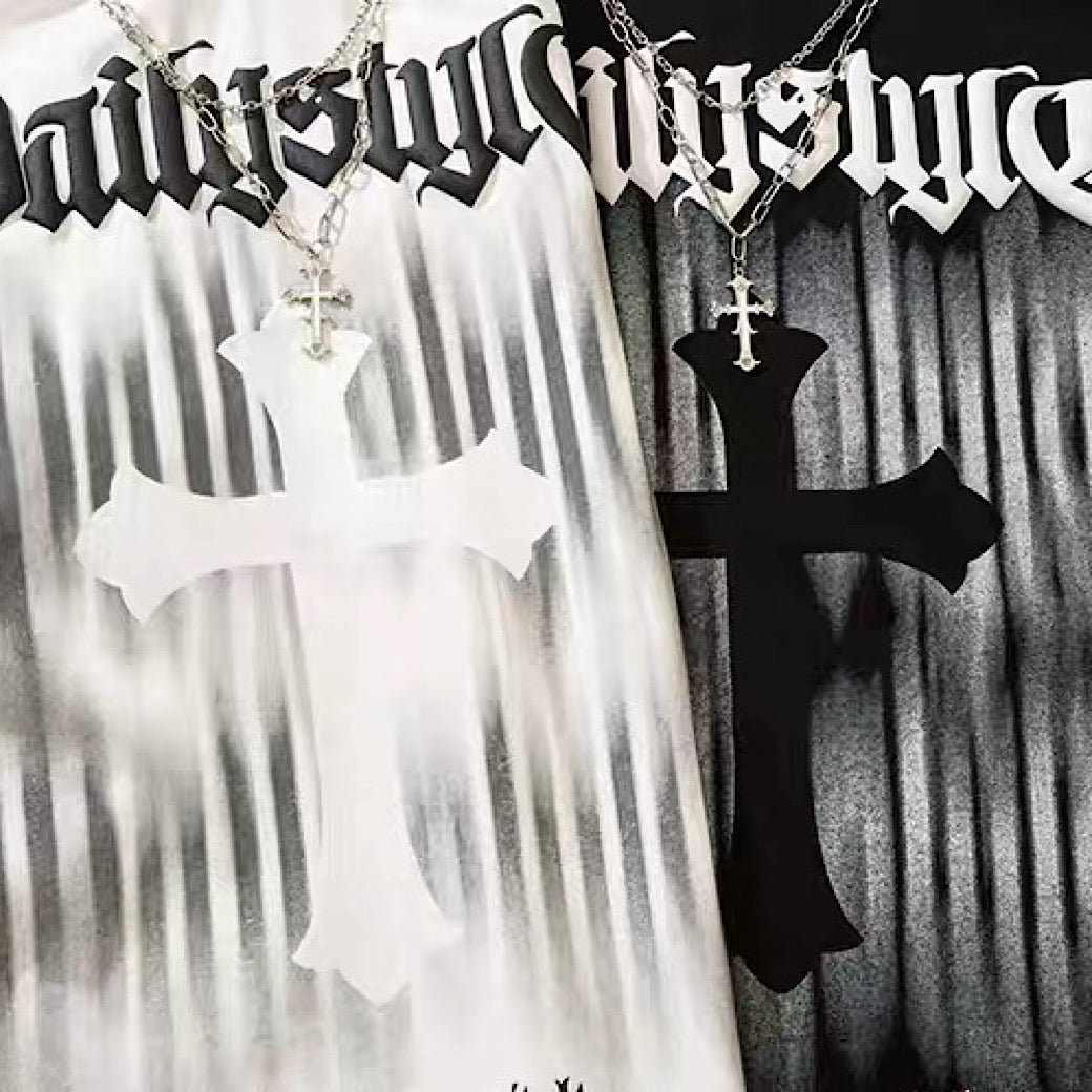 【NIHAOHAO】Front subculture cross dark design oversized silhouette long sleeve T-shirt  NH0224