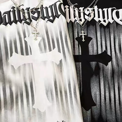 【NIHAOHAO】Front subculture cross dark design oversized silhouette long sleeve T-shirt  NH0224