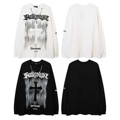 【NIHAOHAO】Front subculture cross dark design oversized silhouette long sleeve T-shirt  NH0224