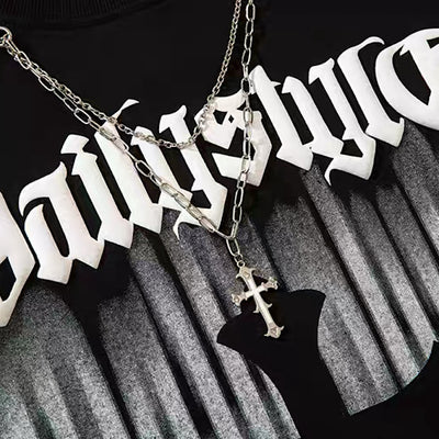 【NIHAOHAO】Front subculture cross dark design oversized silhouette long sleeve T-shirt  NH0224