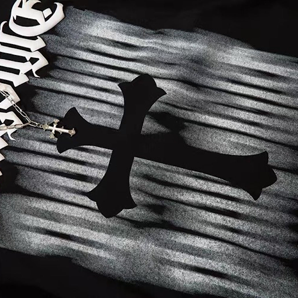 【NIHAOHAO】Front subculture cross dark design oversized silhouette long sleeve T-shirt  NH0224