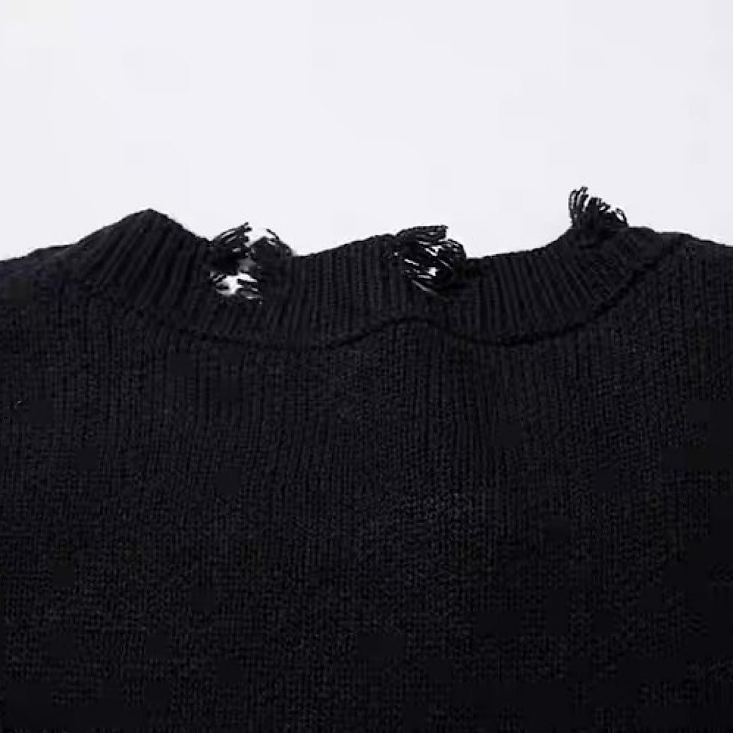 【NIHAOHAO】Random wash and cross design fully distressed knit sweater  NH0225