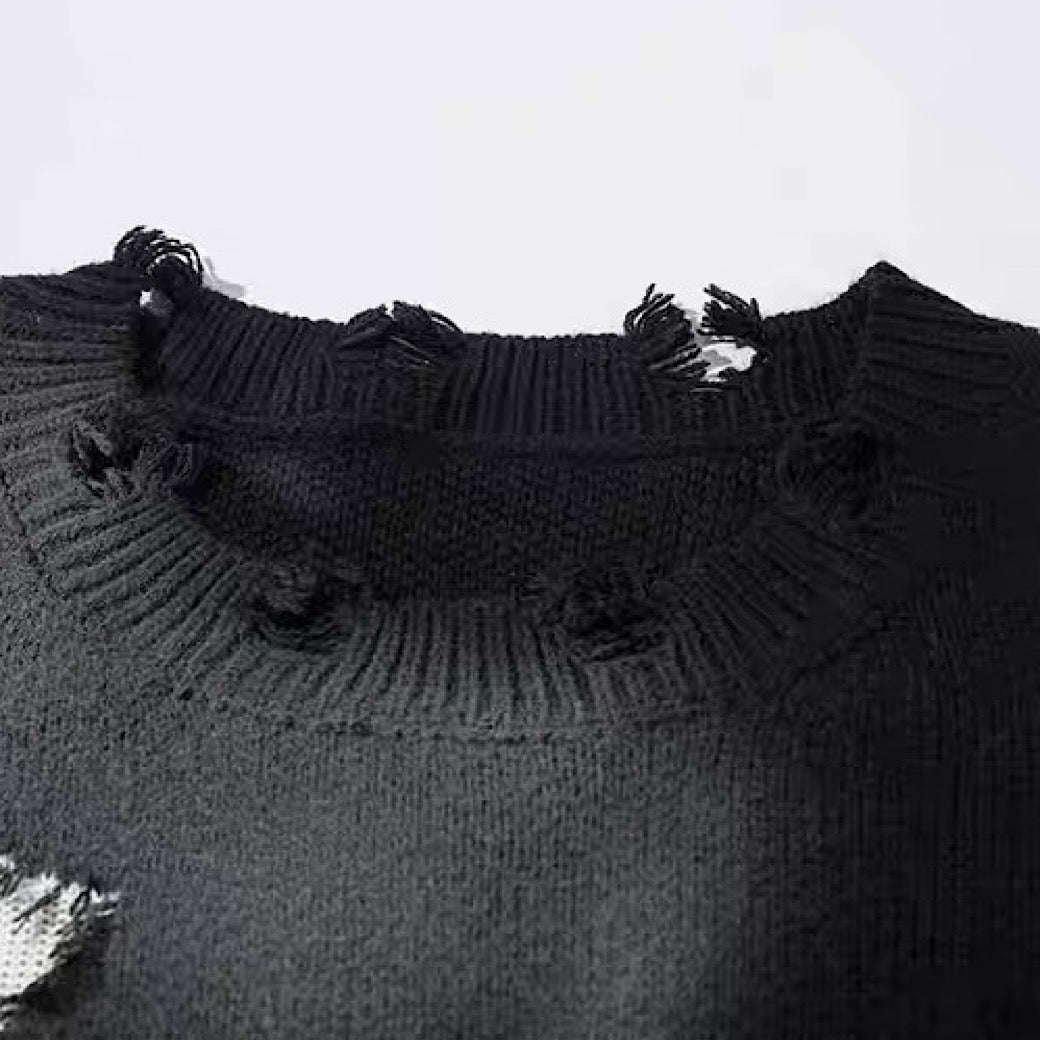 【NIHAOHAO】Random wash and cross design fully distressed knit sweater  NH0225