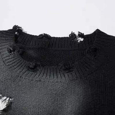 【NIHAOHAO】Random wash and cross design fully distressed knit sweater  NH0225