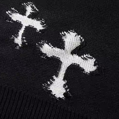 【NIHAOHAO】Random wash and cross design fully distressed knit sweater  NH0225