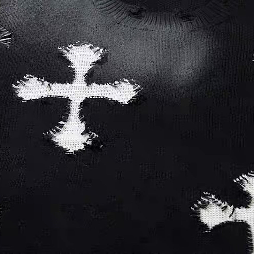 【NIHAOHAO】Random wash and cross design fully distressed knit sweater  NH0225