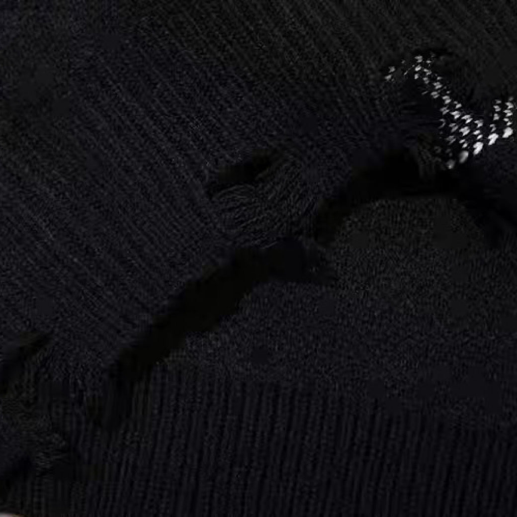 【NIHAOHAO】Random wash and cross design fully distressed knit sweater  NH0225