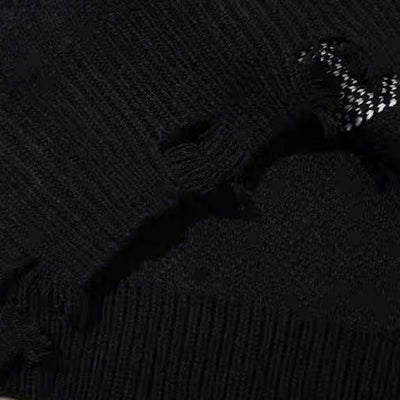 【NIHAOHAO】Random wash and cross design fully distressed knit sweater  NH0225