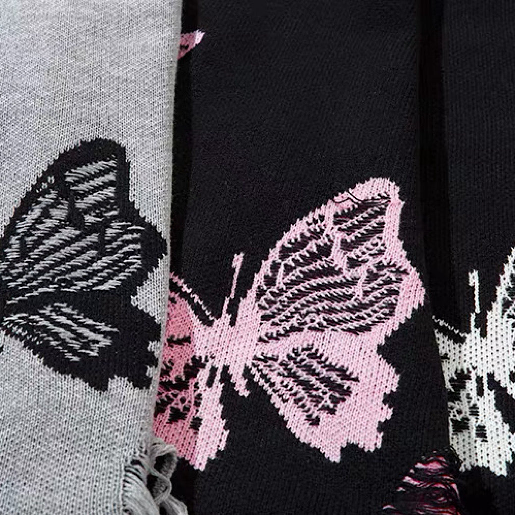 【NIHAOHAO】Random butterfly design fully distressed over-knit sweater  NH0226