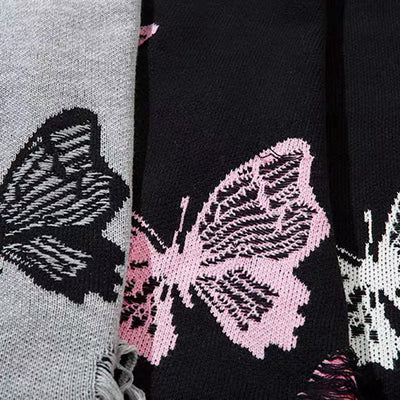 【NIHAOHAO】Random butterfly design fully distressed over-knit sweater  NH0226