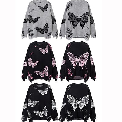【NIHAOHAO】Random butterfly design fully distressed over-knit sweater  NH0226
