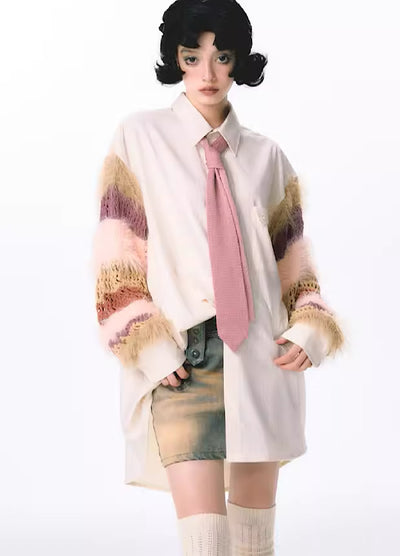 【YEDM】Sleeve fur design special long sleeve shirt  YD0006