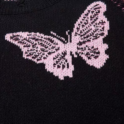 【NIHAOHAO】Random butterfly design fully distressed over-knit sweater  NH0226