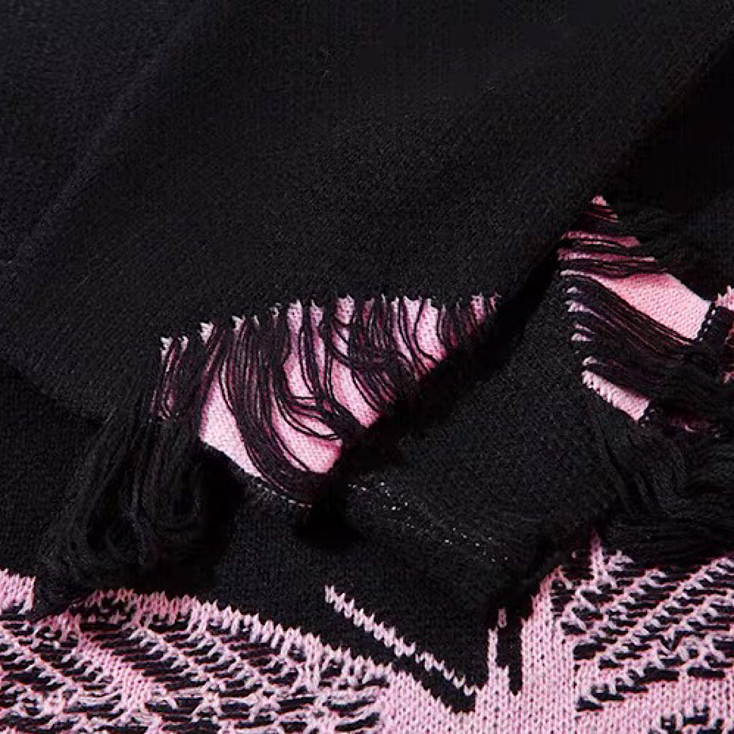 【NIHAOHAO】Random butterfly design fully distressed over-knit sweater  NH0226
