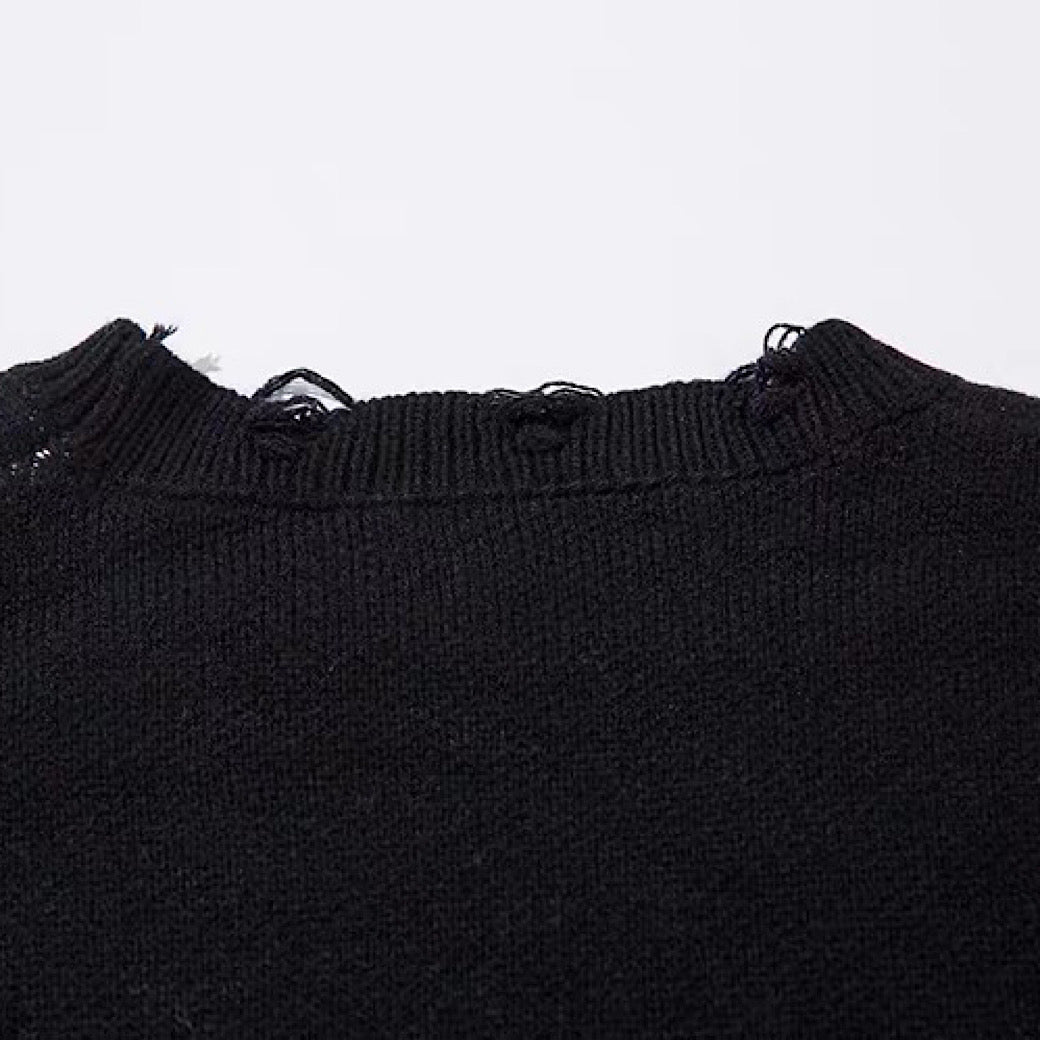【NIHAOHAO】Random butterfly design fully distressed over-knit sweater  NH0226