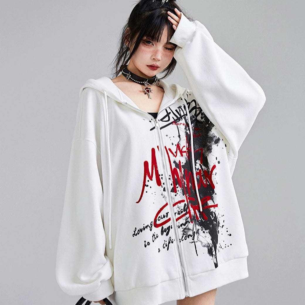 【Eleven shop97】Paint Art Design Graphic Over Full Zip Hoodie ES0012 ...