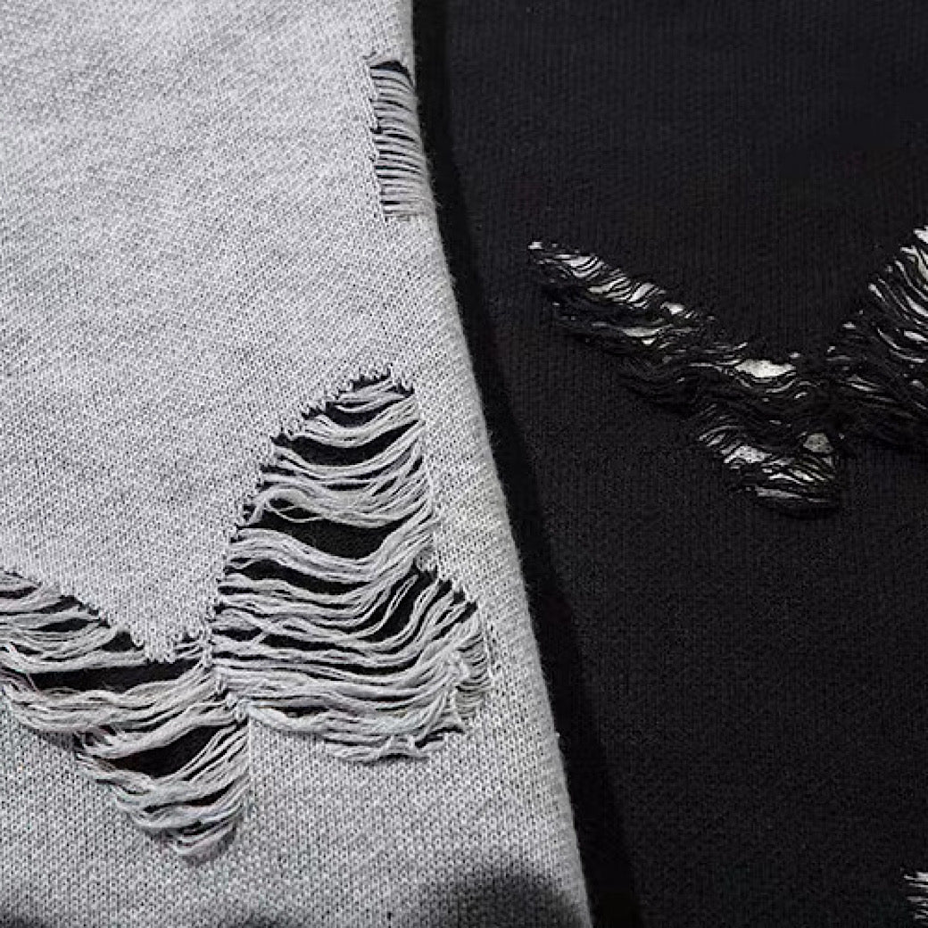 【NIHAOHAO】Multi-butterfly design paint-based washed distressed knit sweater  NH0227