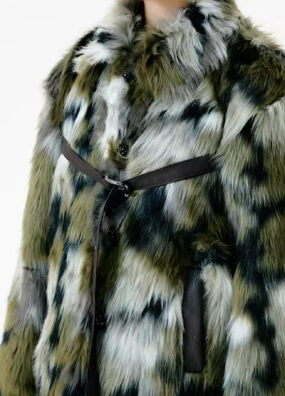 [YEDM] Green faux fur rubber random design thick outerwear YD0007