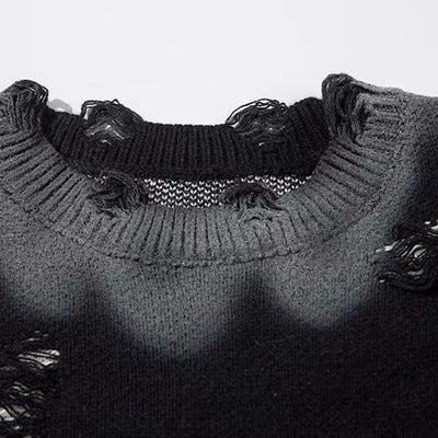 【NIHAOHAO】Multi-butterfly design paint-based washed distressed knit sweater  NH0227