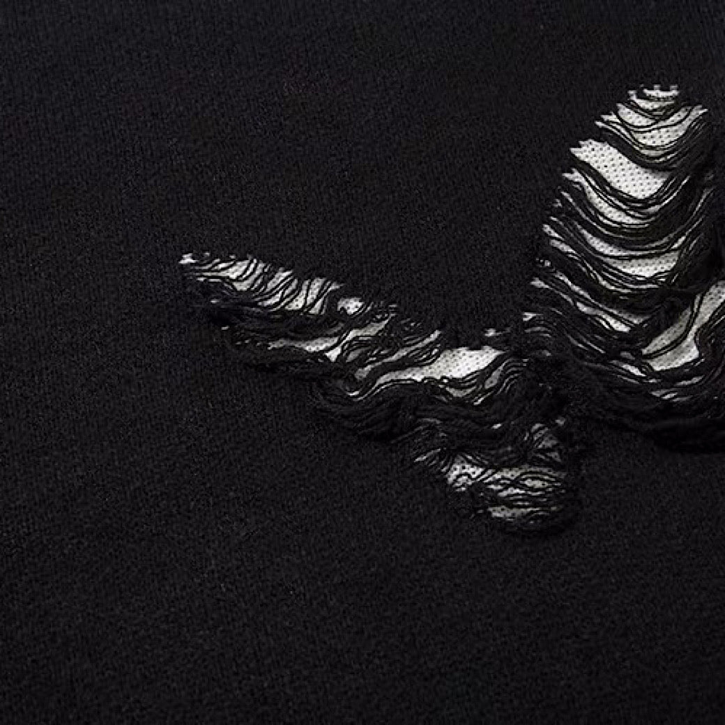 【NIHAOHAO】Multi-butterfly design paint-based washed distressed knit sweater  NH0227
