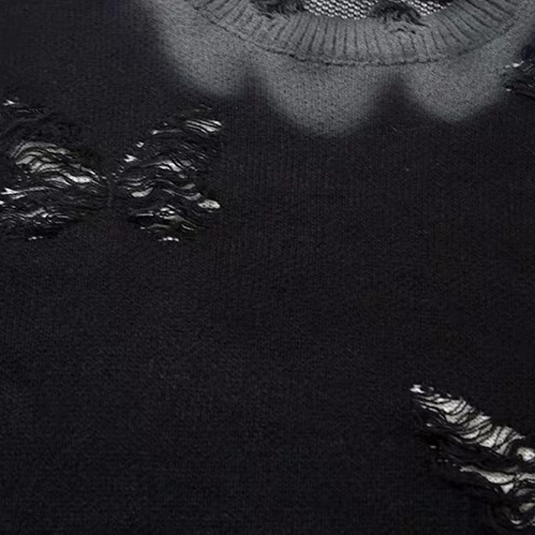 【NIHAOHAO】Multi-butterfly design paint-based washed distressed knit sweater  NH0227