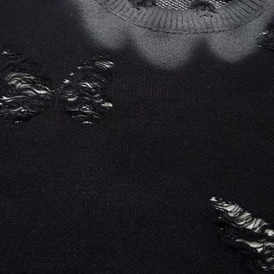 【NIHAOHAO】Multi-butterfly design paint-based washed distressed knit sweater  NH0227
