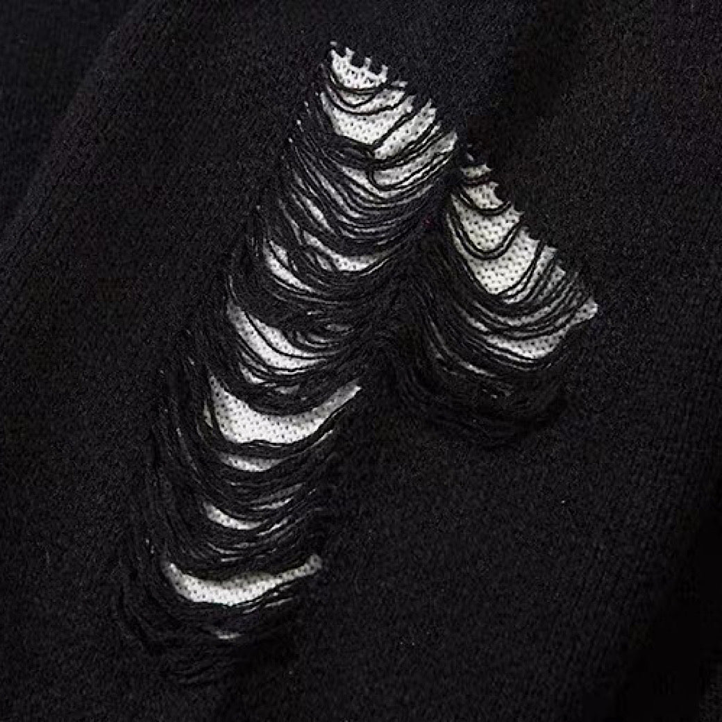 【NIHAOHAO】Multi-butterfly design paint-based washed distressed knit sweater  NH0227