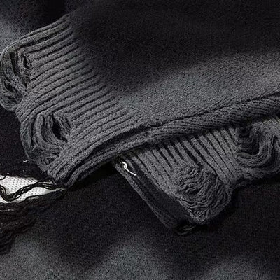【NIHAOHAO】Multi-butterfly design paint-based washed distressed knit sweater  NH0227