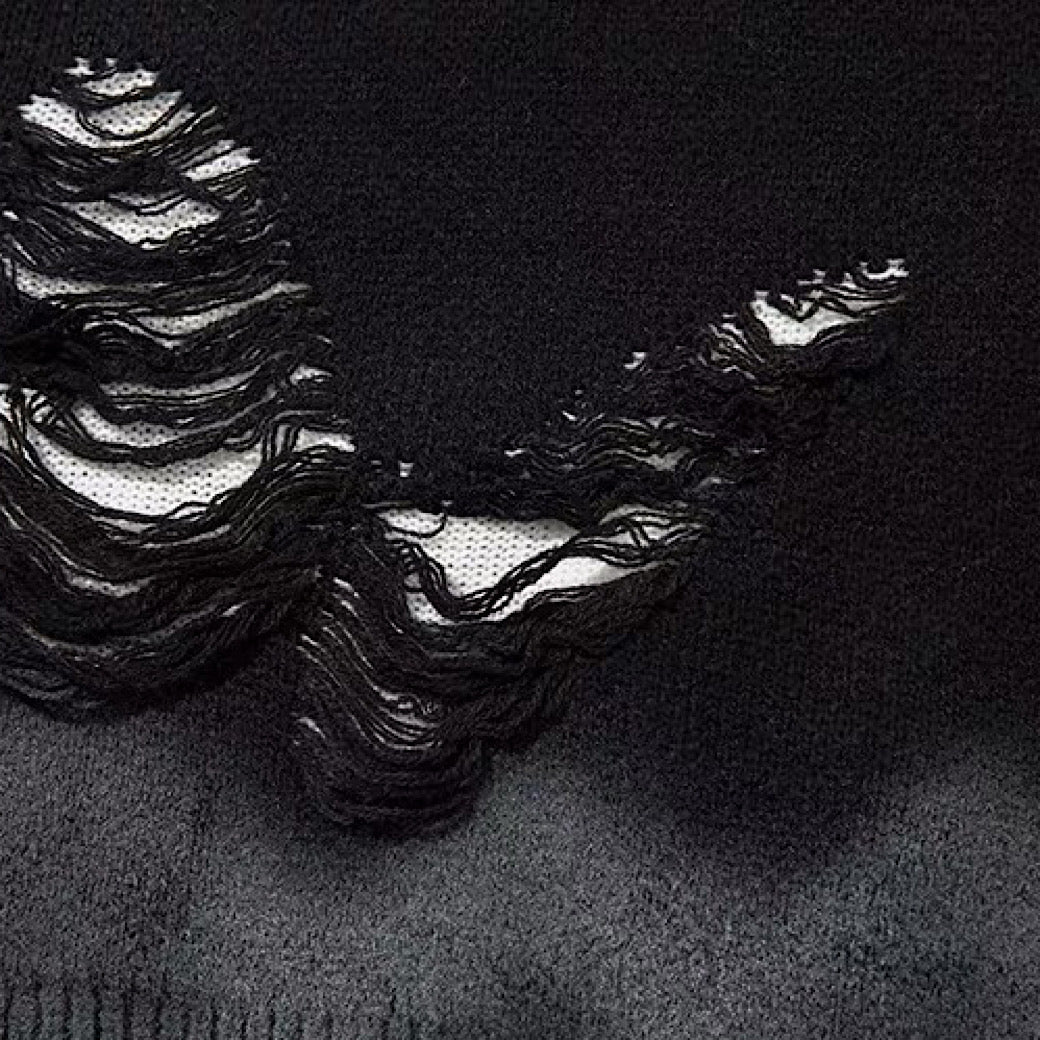 【NIHAOHAO】Multi-butterfly design paint-based washed distressed knit sweater  NH0227