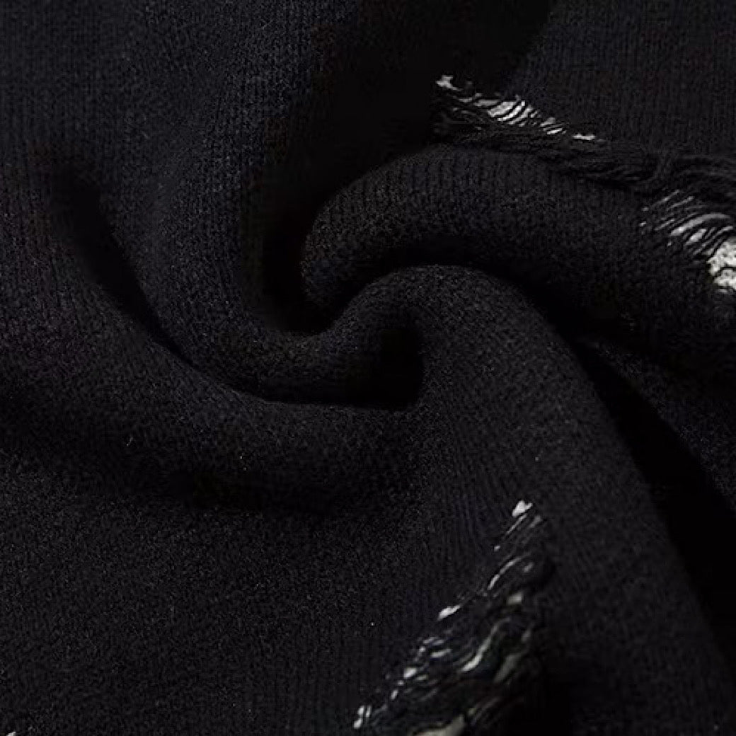 【NIHAOHAO】Multi-butterfly design paint-based washed distressed knit sweater  NH0227