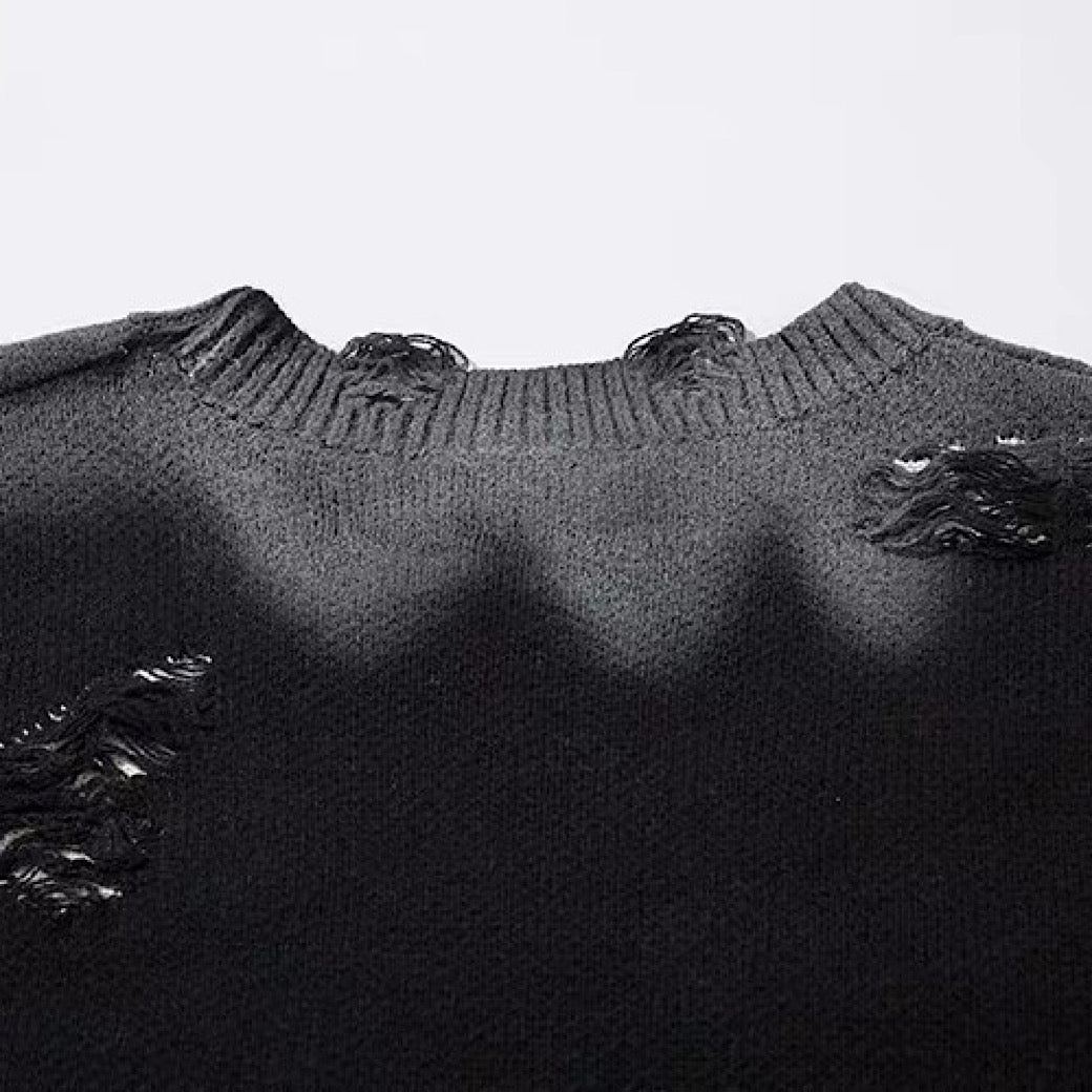 【NIHAOHAO】Multi-butterfly design paint-based washed distressed knit sweater  NH0227