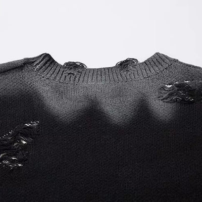 【NIHAOHAO】Multi-butterfly design paint-based washed distressed knit sweater  NH0227
