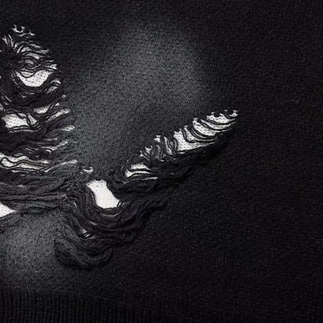 【NIHAOHAO】Multi-butterfly design paint-based washed distressed knit sweater  NH0227