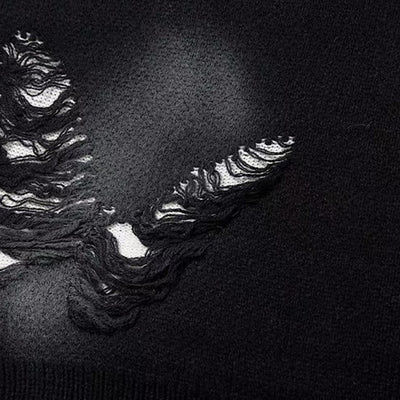 【NIHAOHAO】Multi-butterfly design paint-based washed distressed knit sweater  NH0227