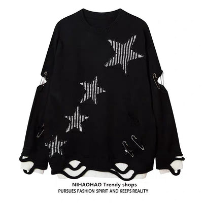 【NIHAOHAO】Layered Base Star Random Design Mid-Duty Knit Sweater  NH0228