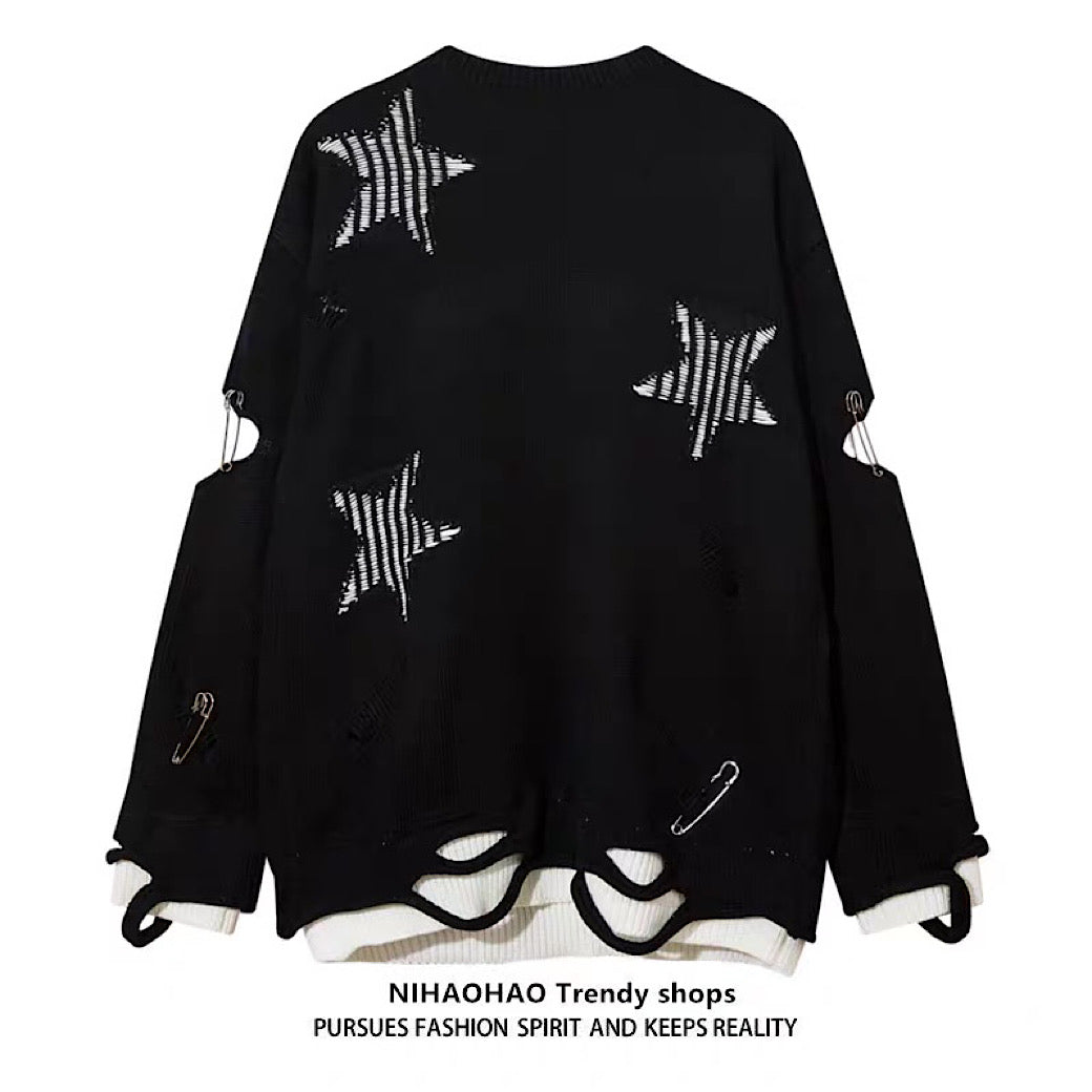 【NIHAOHAO】Layered Base Star Random Design Mid-Duty Knit Sweater  NH0228