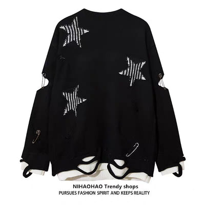 【NIHAOHAO】Layered Base Star Random Design Mid-Duty Knit Sweater  NH0228