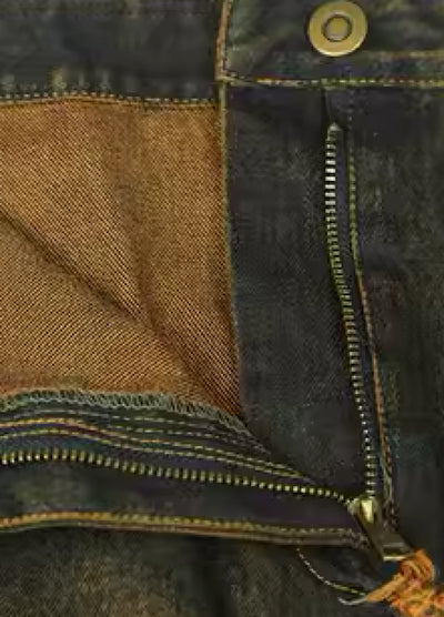 【YEDM】Dust washed stitching distressed design denim skirt  YD0008