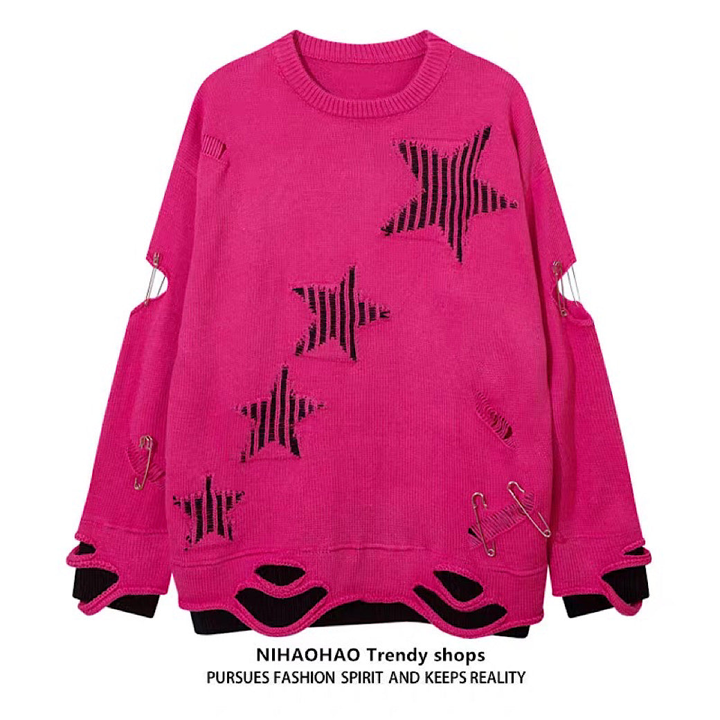 【NIHAOHAO】Layered Base Star Random Design Mid-Duty Knit Sweater  NH0228