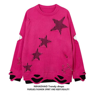【NIHAOHAO】Layered Base Star Random Design Mid-Duty Knit Sweater  NH0228