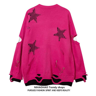 【NIHAOHAO】Layered Base Star Random Design Mid-Duty Knit Sweater  NH0228