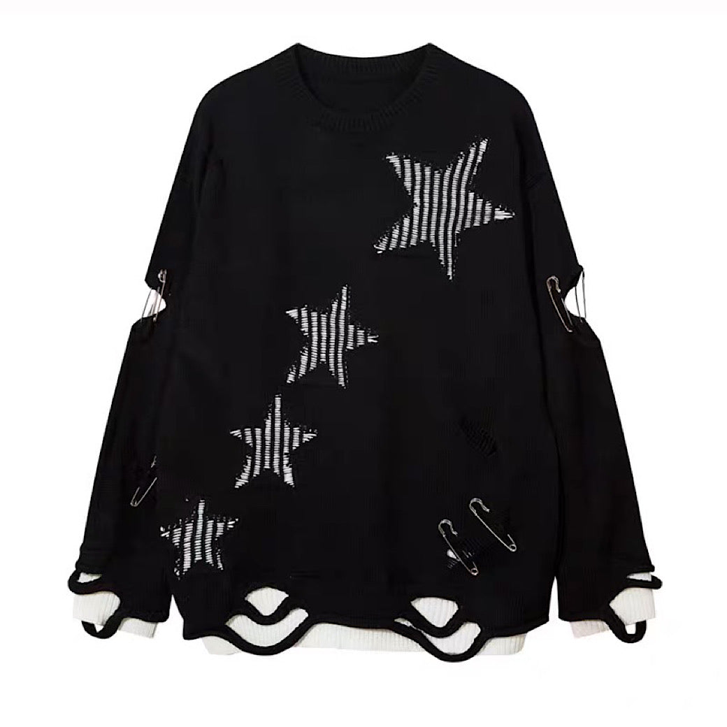 【NIHAOHAO】Layered Base Star Random Design Mid-Duty Knit Sweater  NH0228