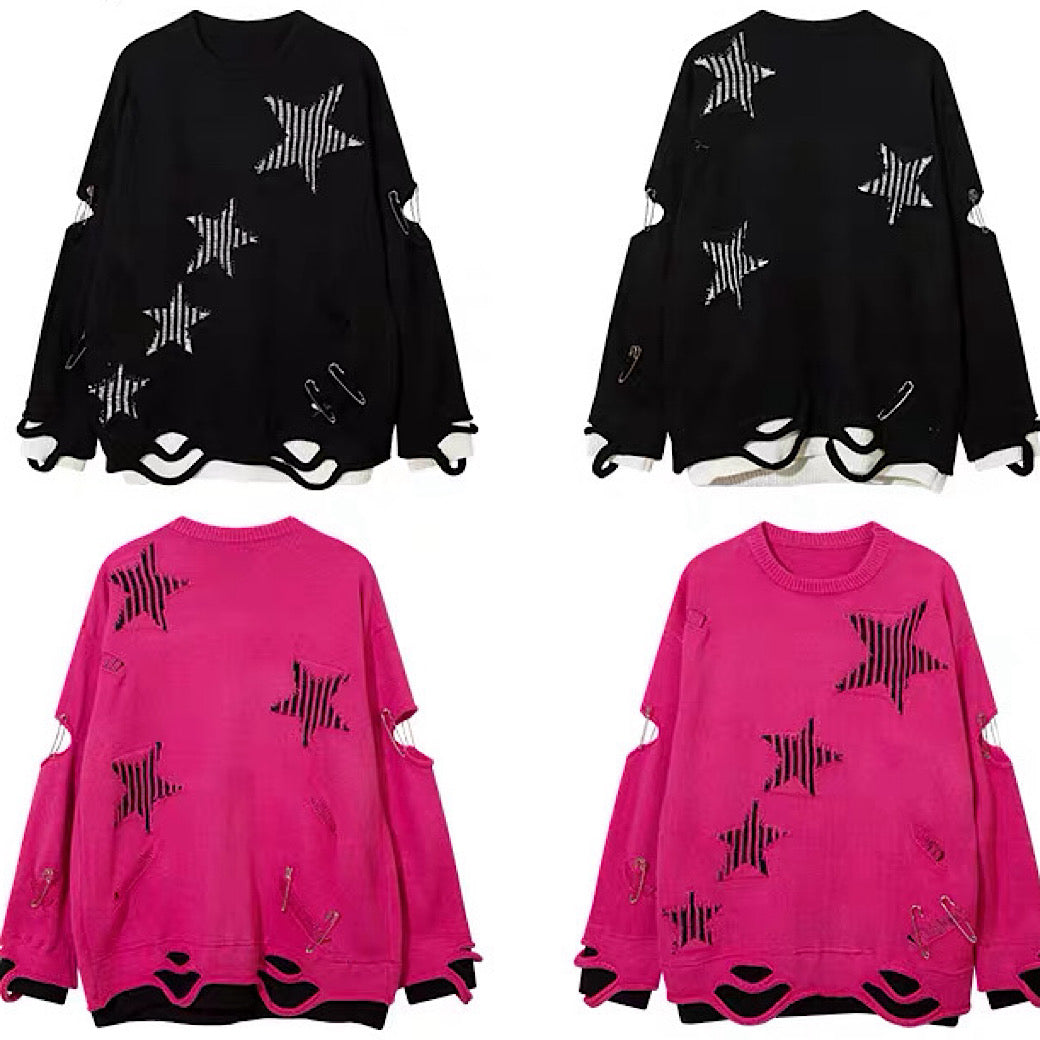【NIHAOHAO】Layered Base Star Random Design Mid-Duty Knit Sweater  NH0228
