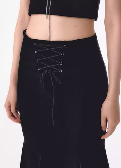 [YEDM] Waist tight silhouette flared mermaid skirt YD0009