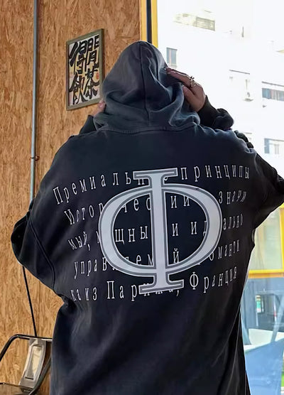 【JEM】Middle sleeve distressed mode graphic hoodie  JE0035